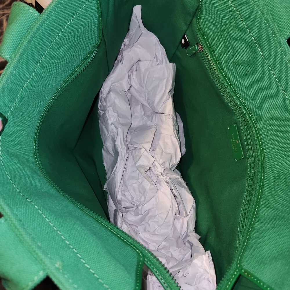 Kate Spade Green and White Striped Tote Bag